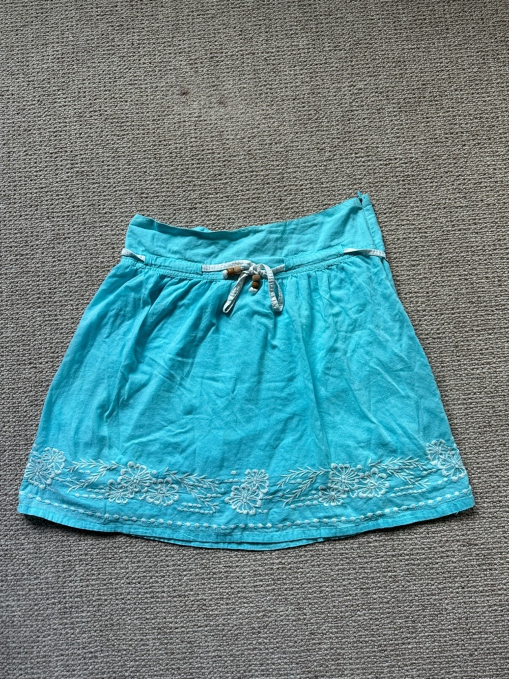 Roxy Turquoise A-Line Skirt with Embroidered Hem